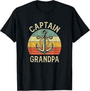 Vintage Captain Grandpa Boat Pontoon Fishing Sailor Anchor T-Shirt - T-Shirt | Black