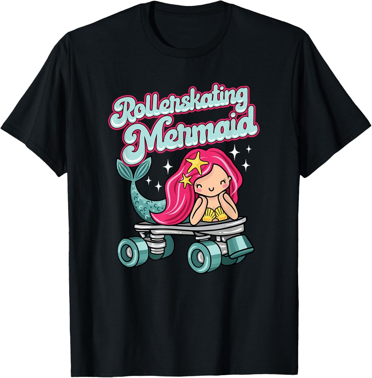Roller Skating Mermaid Cute Adorable Mermaid On Roller Skate T-Shirt - T-Shirt | Black