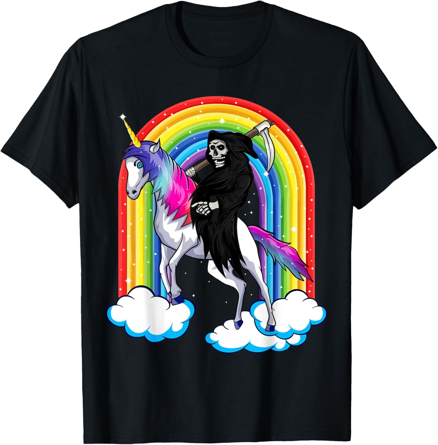 Grim Reaper Skull Riding An Unicorn, Death Unicorn Halloween T-Shirt - T-Shirt | Black