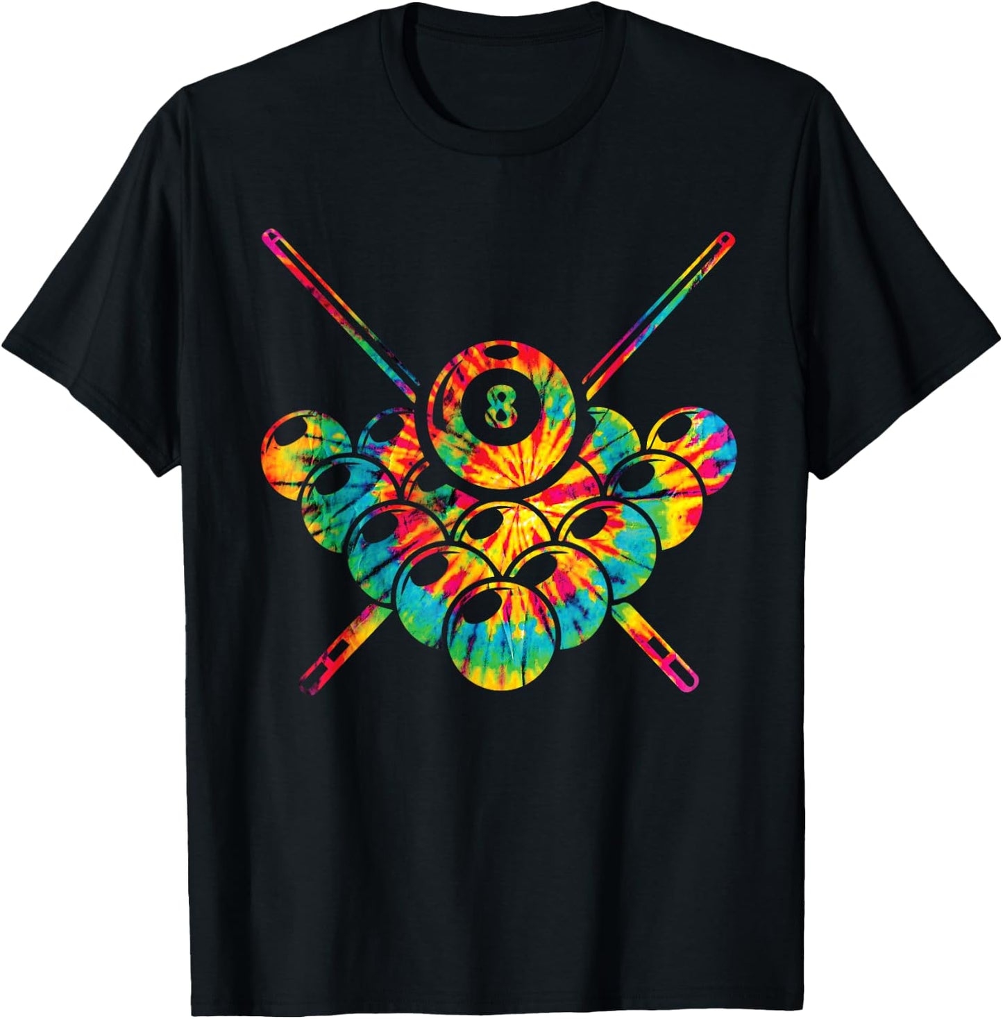 Pool Billiard 8 Ball Tie Dye Rainbow Kids Boys Men Girls T-Shirt - T-Shirt | Black
