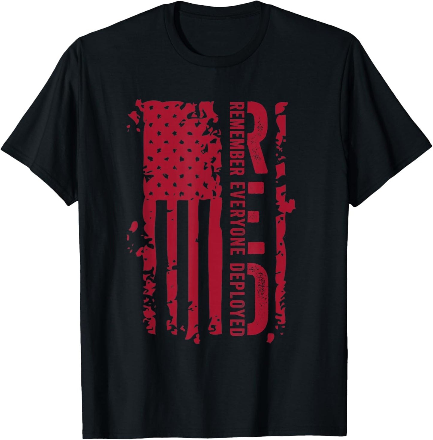RED, Remember Everyone Deployed, Red Distressed Flag T-Shirt - T-Shirt | Black