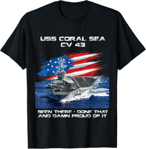 USS Coral Sea CV 43 Aircraft Carrier Veteran USA Flag Xmas T-Shirt - T-Shirt | Black