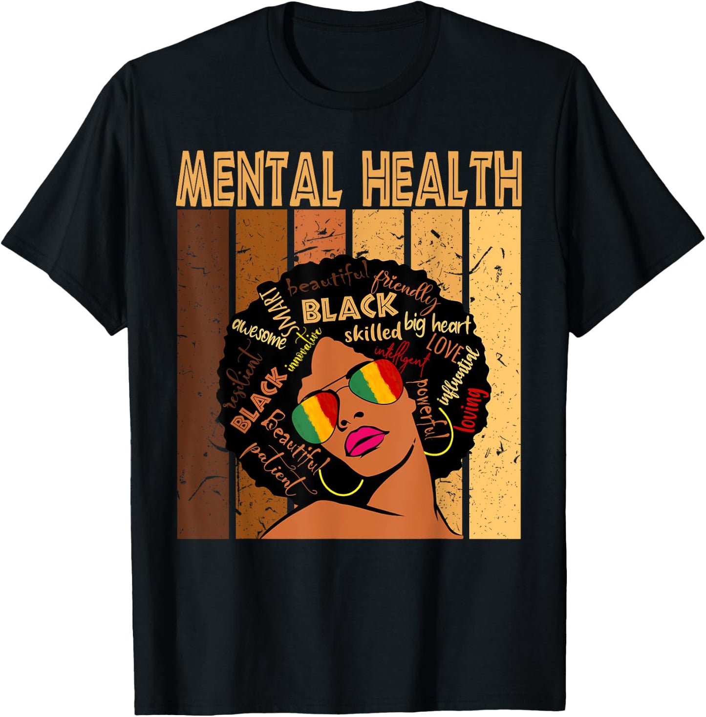 Mental Health Afro African American Black History Month T-Shirt - T-Shirt | Black