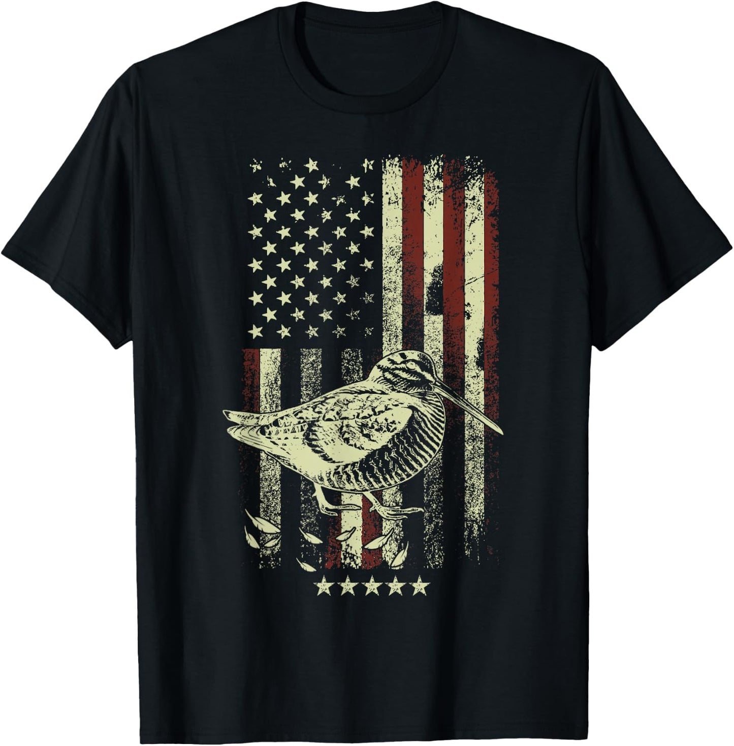 USA American Flag Hunters - Hunting Woodcock Bird T-Shirt - T-Shirt | Black