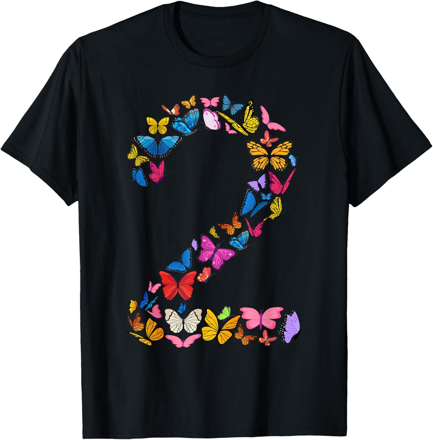 2nd Birthday Butterflies 2 Years Old Girls Butterfly lover T-Shirt - T-Shirt | Black