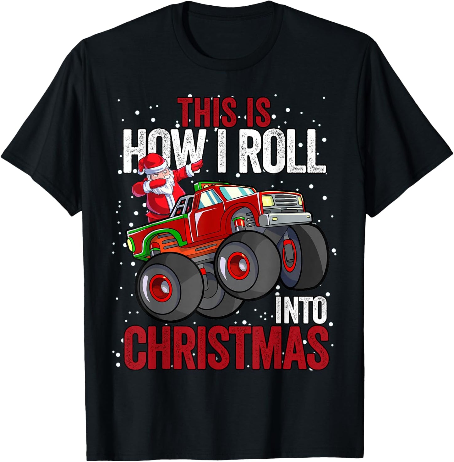 Dabbing Santa Claus Monster Truck Boys Christmas Xmas Truck T-Shirt - T-Shirt | Black