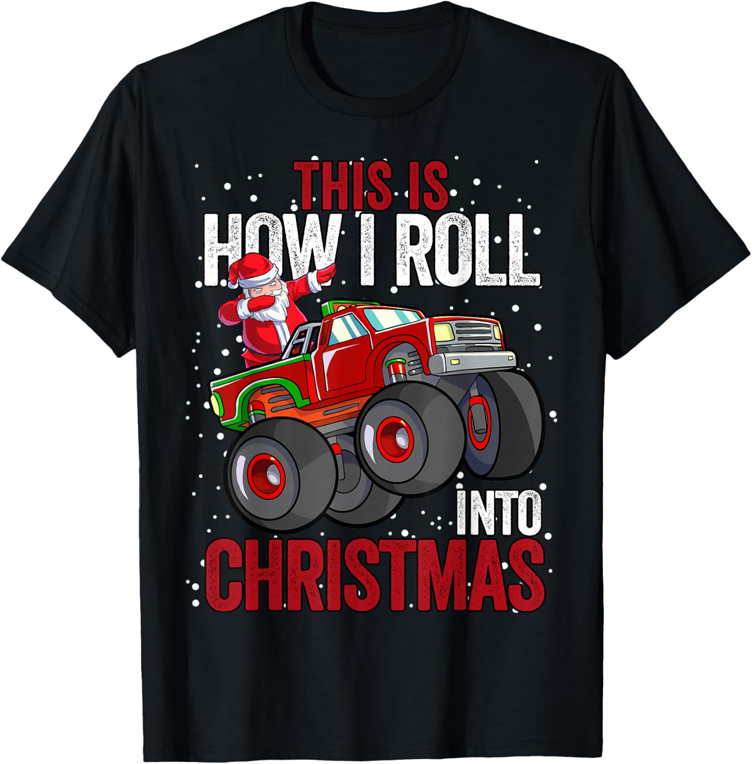 Dabbing Santa Claus Monster Truck Boys Christmas Xmas Truck T-Shirt - T-Shirt | Black