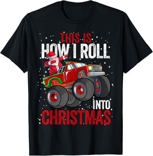 Dabbing Santa Claus Monster Truck Boys Christmas Xmas Truck T-Shirt - T-Shirt | Black