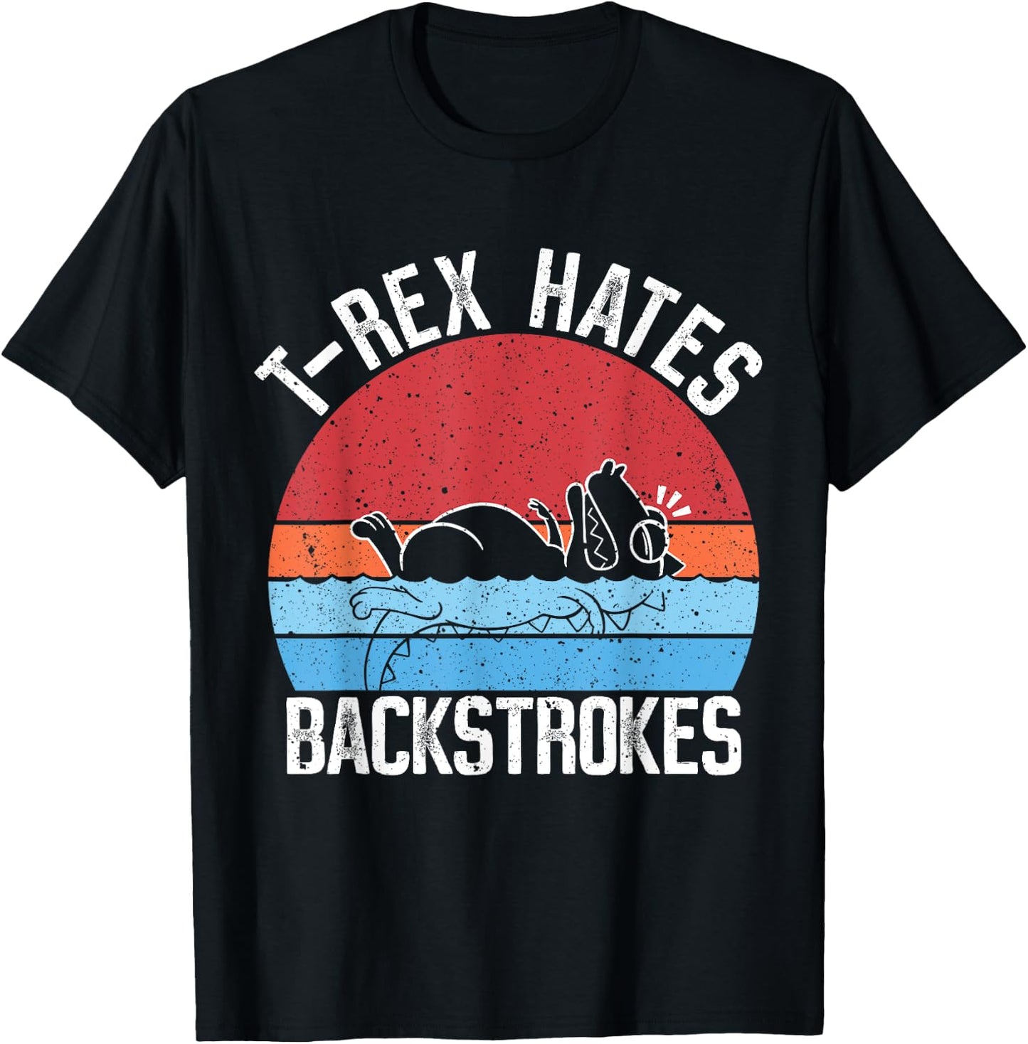 Funny Swimming Swimmer T-rex Hates Backstrokes Retro T-Shirt - T-Shirt | Black