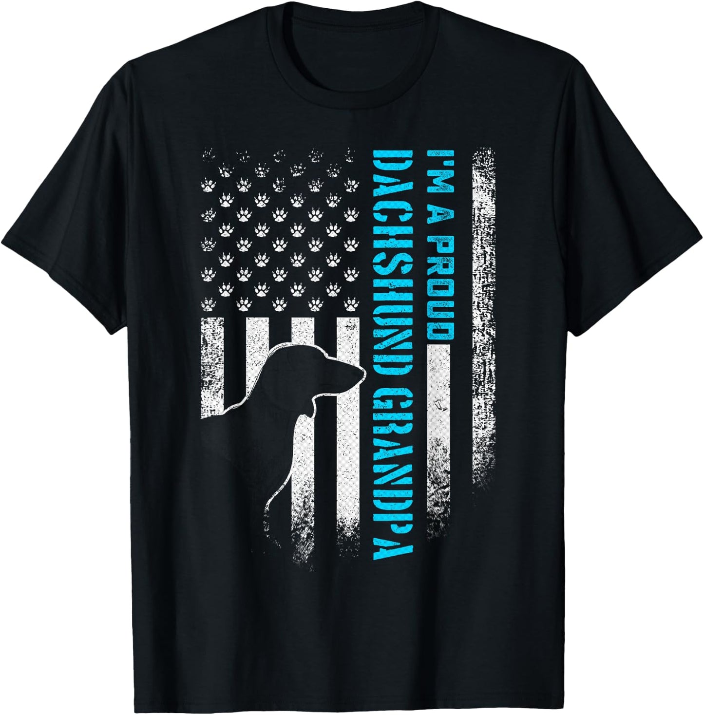 Vintage USA Flag I'm A Proud Dachshund Dog Grandpa Wiener T-Shirt - T-Shirt | Black
