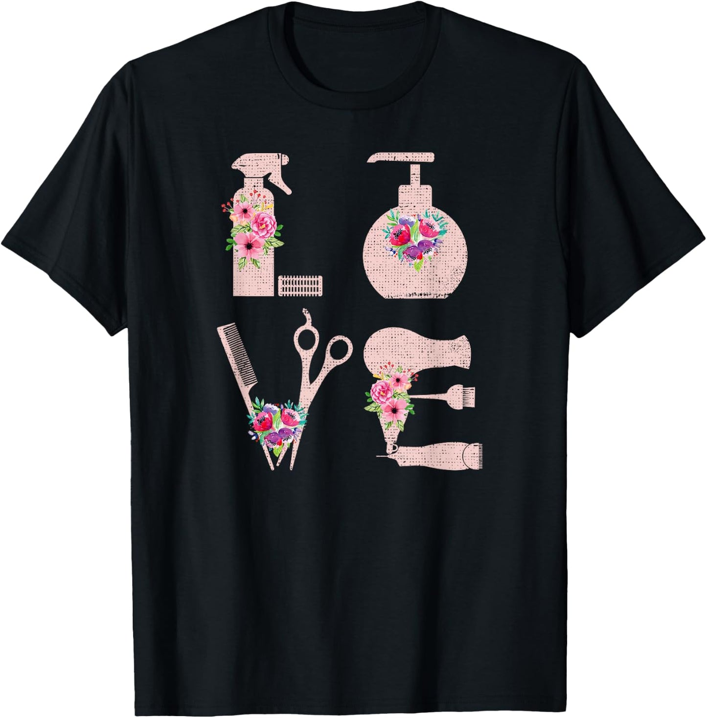 Hairdressing Love Super Cute Cosmetology Floral Arts Barber T-Shirt - T-Shirt | Black