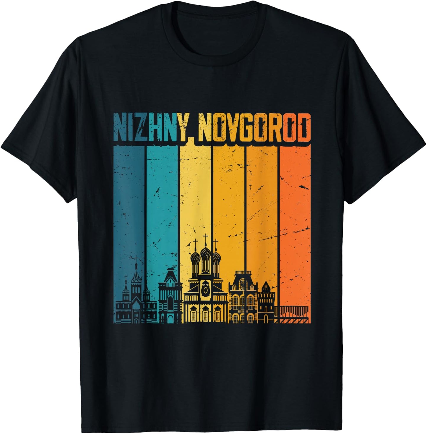 Nizhny Novgorod Russia Retro Vintage Sunset Skyline T-Shirt - T-Shirt | Black
