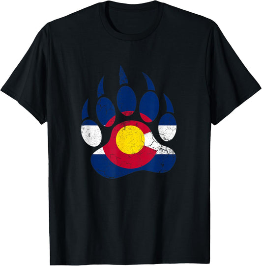 Colorado Flag Bear Claw Vintage Distressed Fade T-Shirt - T-Shirt | Black