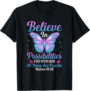 With God All Things Are Possible Butterfly Lover Bible Verse T-Shirt - T-Shirt | Black