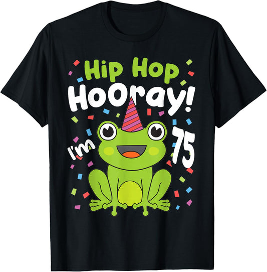 75th Birthday Boy Frog Lover 75 Year Old Funny B-Day T-Shirt - T-Shirt | Black