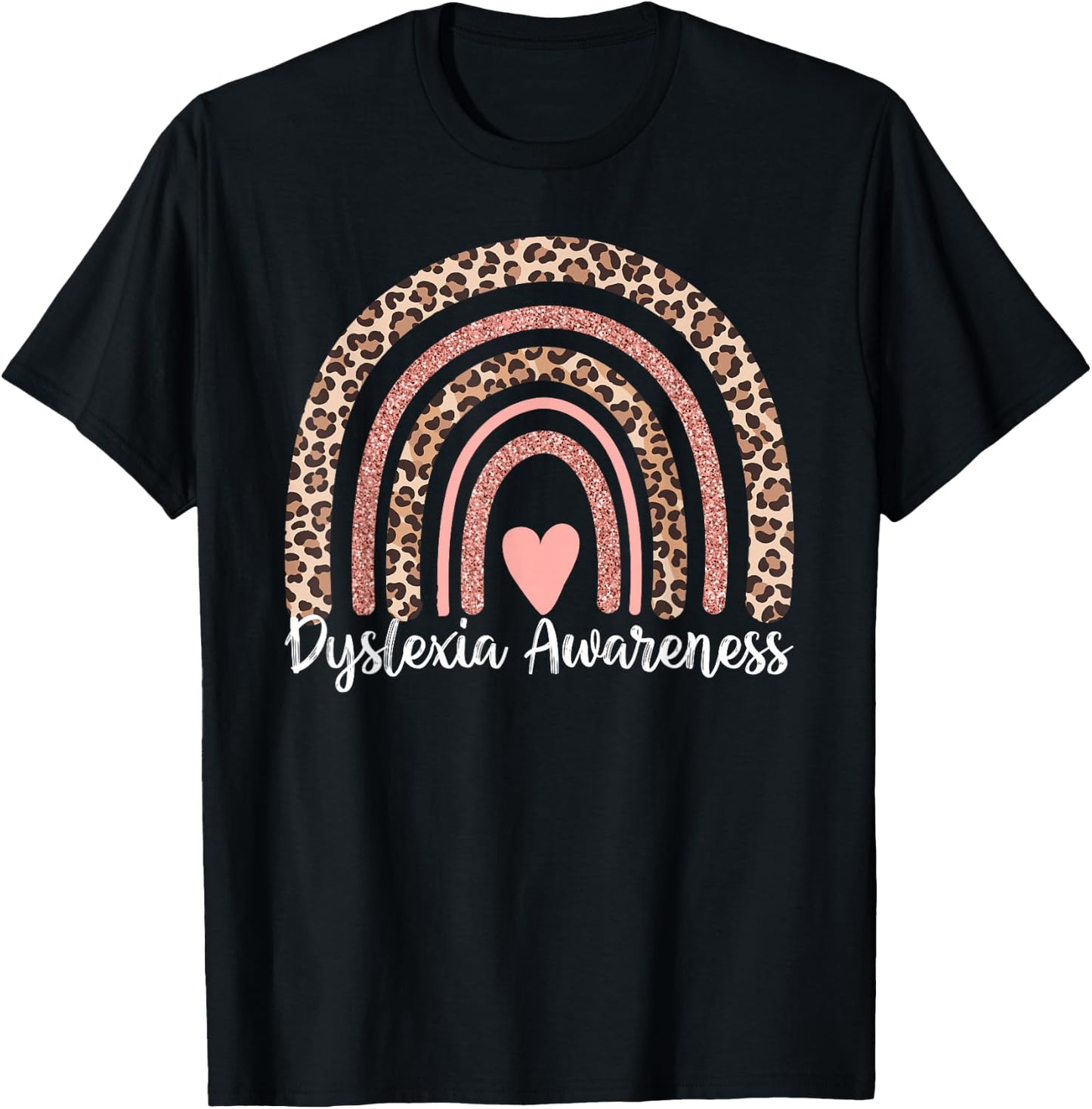 Leopard Rainbow Dyslexia Awareness T-Shirt - T-Shirt | Black