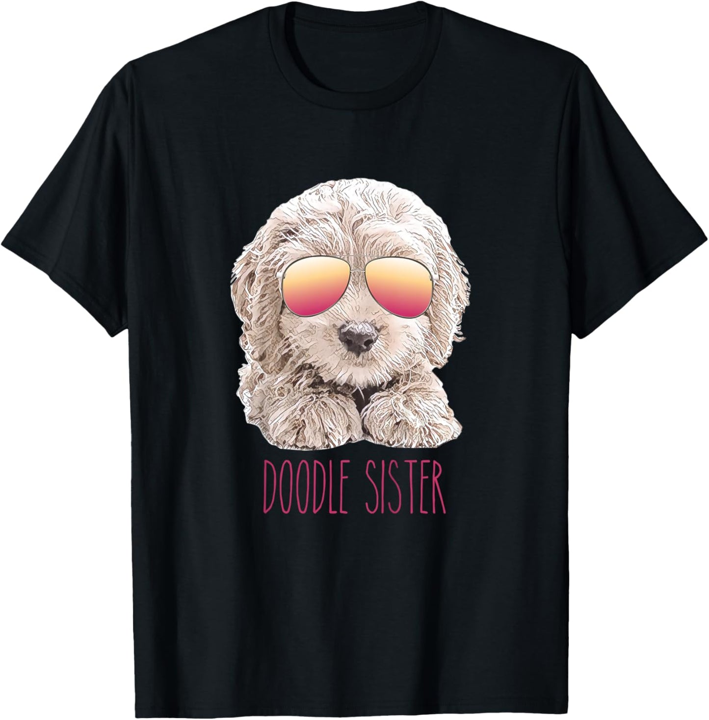 Kids Girls Doodle Sister, Valentine's Day Gift Girl, Cute Dog T-Shirt - T-Shirt | Black