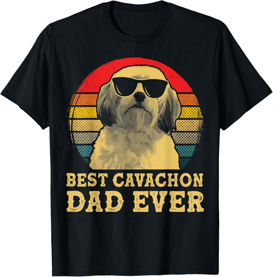 Best Cavachon Dad Ever Dog Lovers Retro Vintage Women Girls Kids T-Shirt - T-Shirt | Black