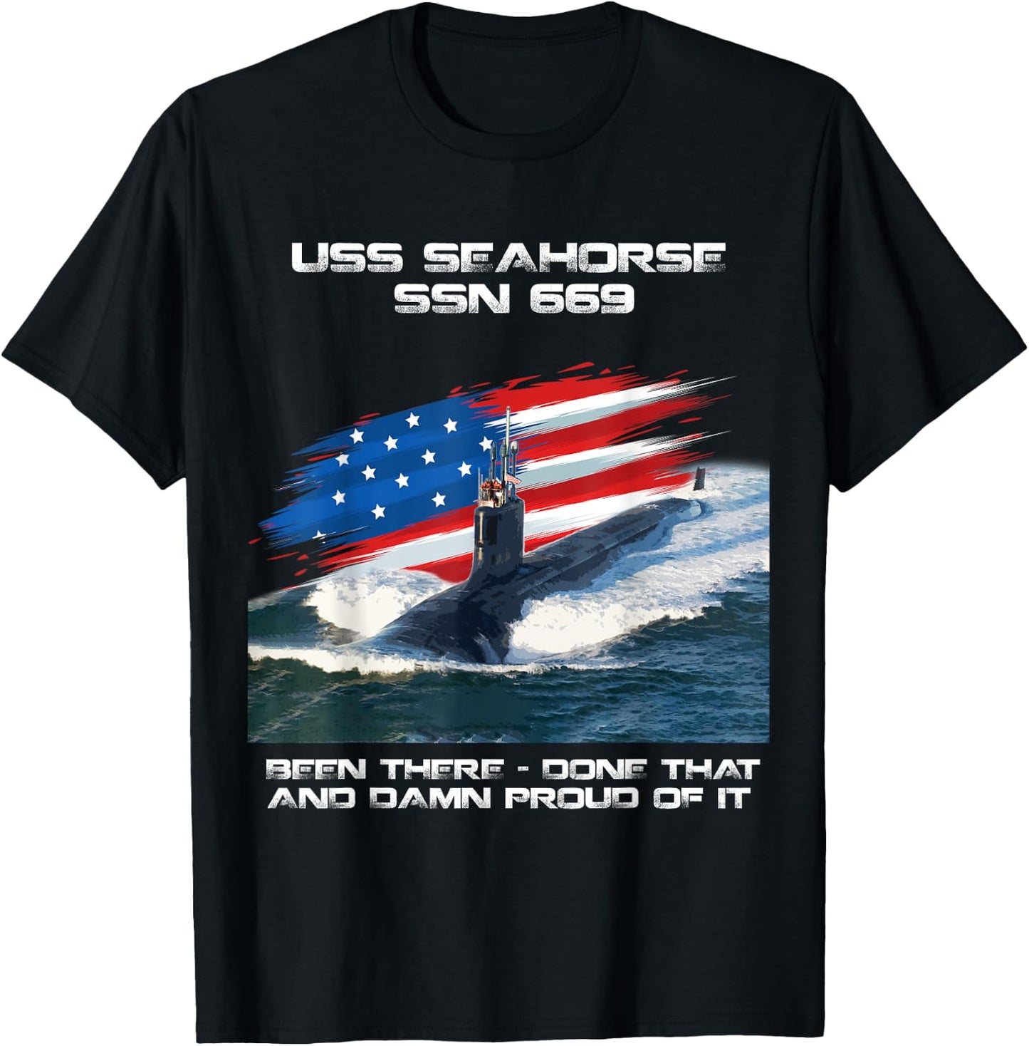USS Seahorse SSN-669 American Flag Submarine Veteran Xmas Men T-Shirt - T-Shirt | Black
