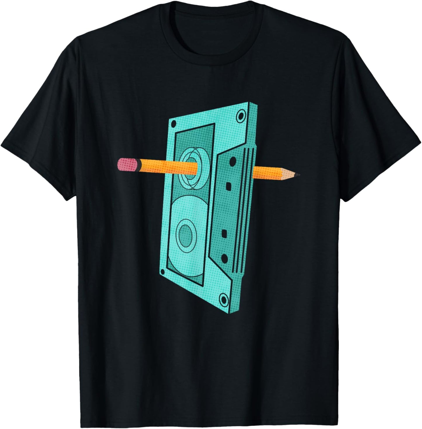 Vintage Rewind Funny 80s 90s Cassette Pencil Gift Men Women T-Shirt - T-Shirt | Black