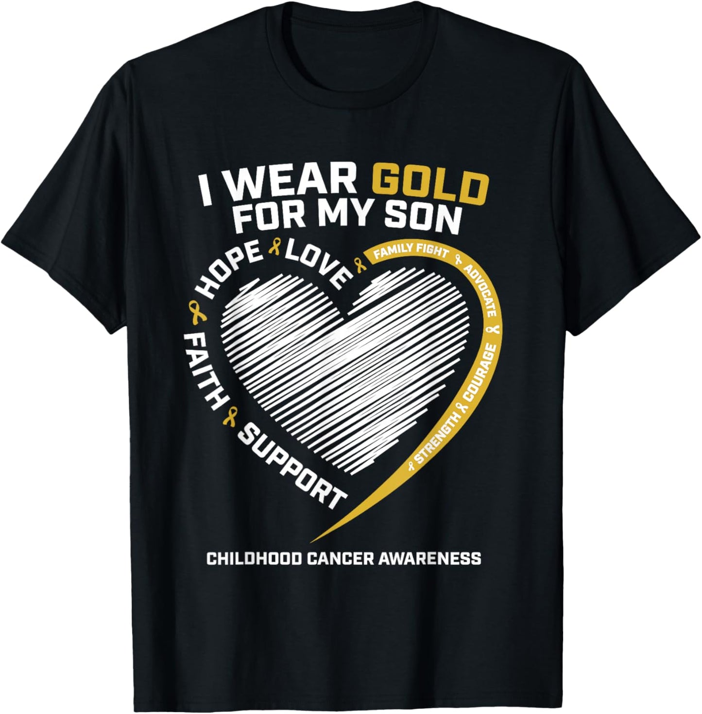 Mom Dad I Wear Gold For My Son Childhood Cancer Awareness T-Shirt - T-Shirt | Black