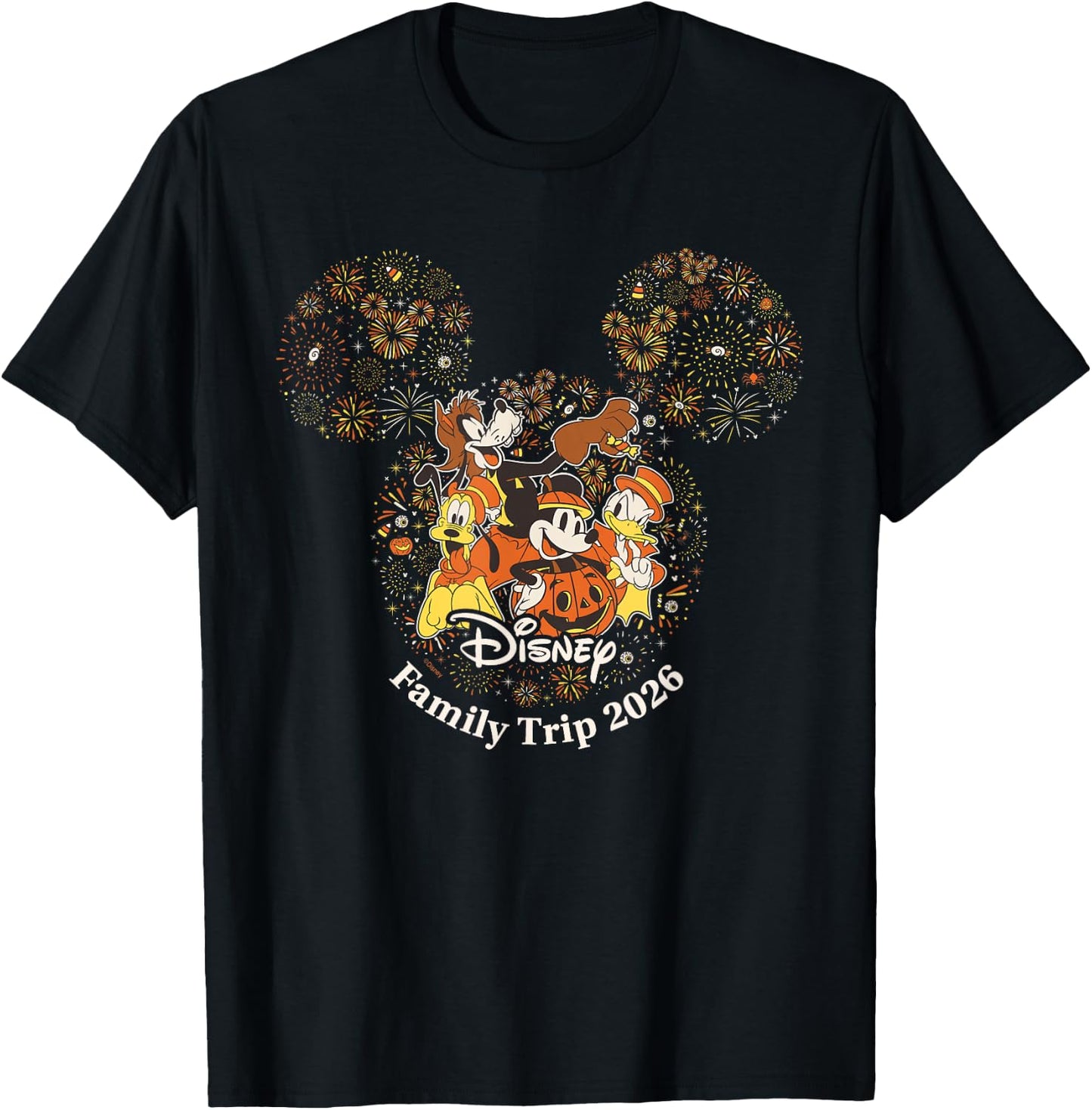 Disney Halloween Family Trip 2026 Mickey & Friends Fireworks T-Shirt - T-Shirt | Black
