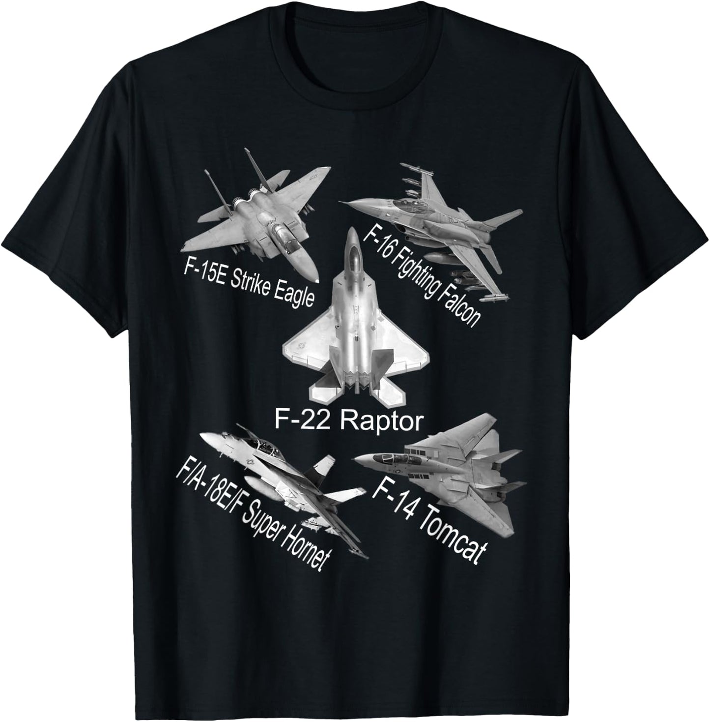 American Fighters Jets F22 Raptor F14 Tomcat Plane Spotting T-Shirt - T-Shirt | Black