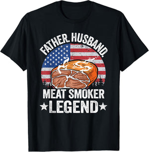 Father Husband Meat Smoker Legend Brisket Dad Meat Smoking T-Shirt - T-Shirt | Black