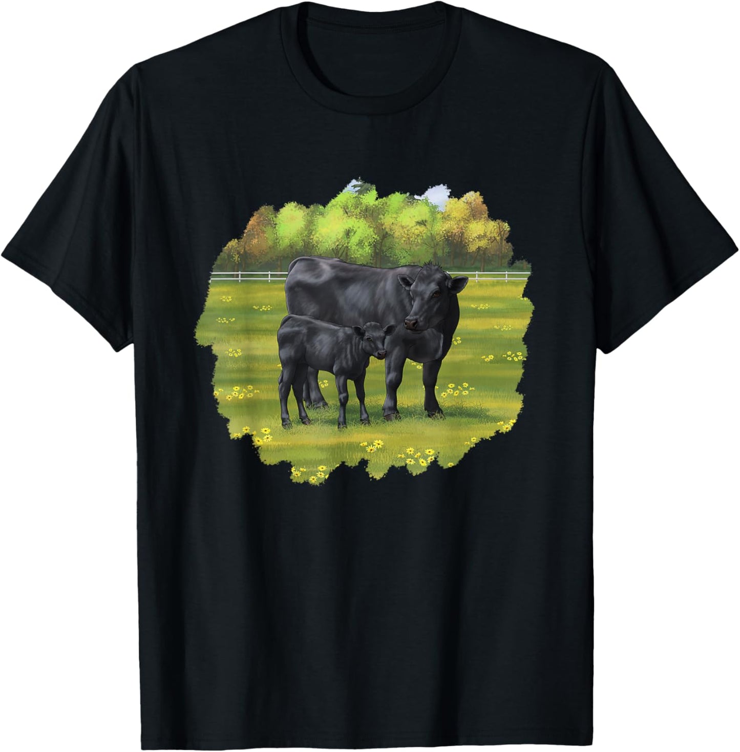 Black Angus Cow & Cute Calf Farm Animals T-Shirt - T-Shirt | Black