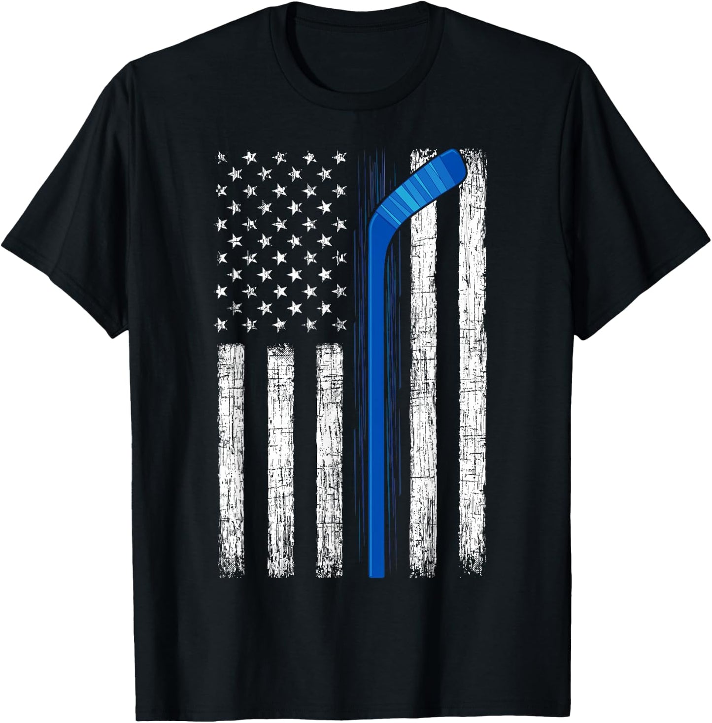 Hockey USA American Flag Patriotic Hockey Player, Family Kids Men T-Shirt - T-Shirt | Black