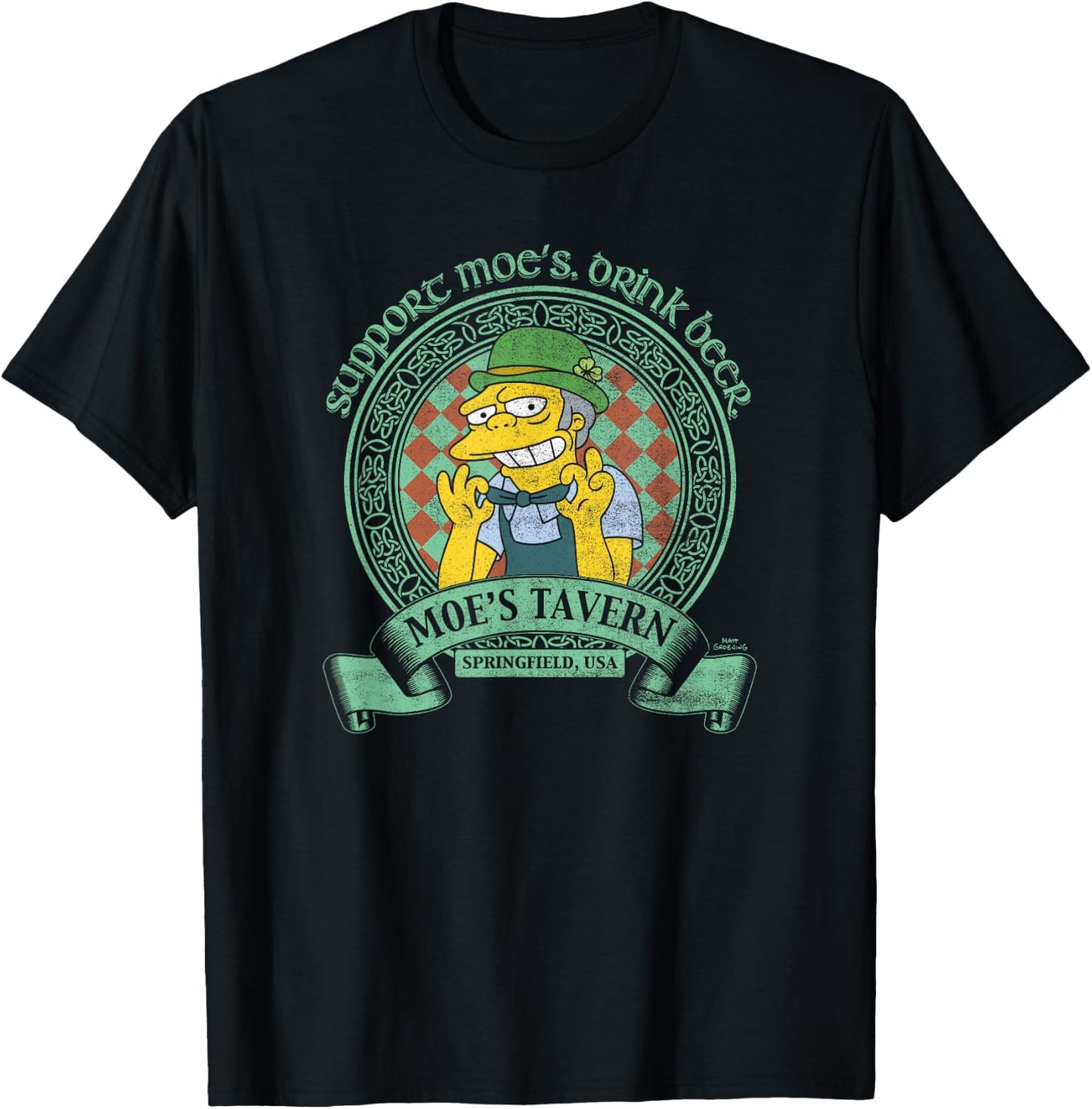 The Simpsons St. Patrick's Day Support Moe's, Drink Beer V2 T-Shirt - T-Shirt | Black