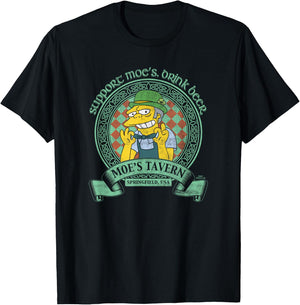 The Simpsons St. Patrick's Day Support Moe's, Drink Beer V2 T-Shirt - T-Shirt | Black