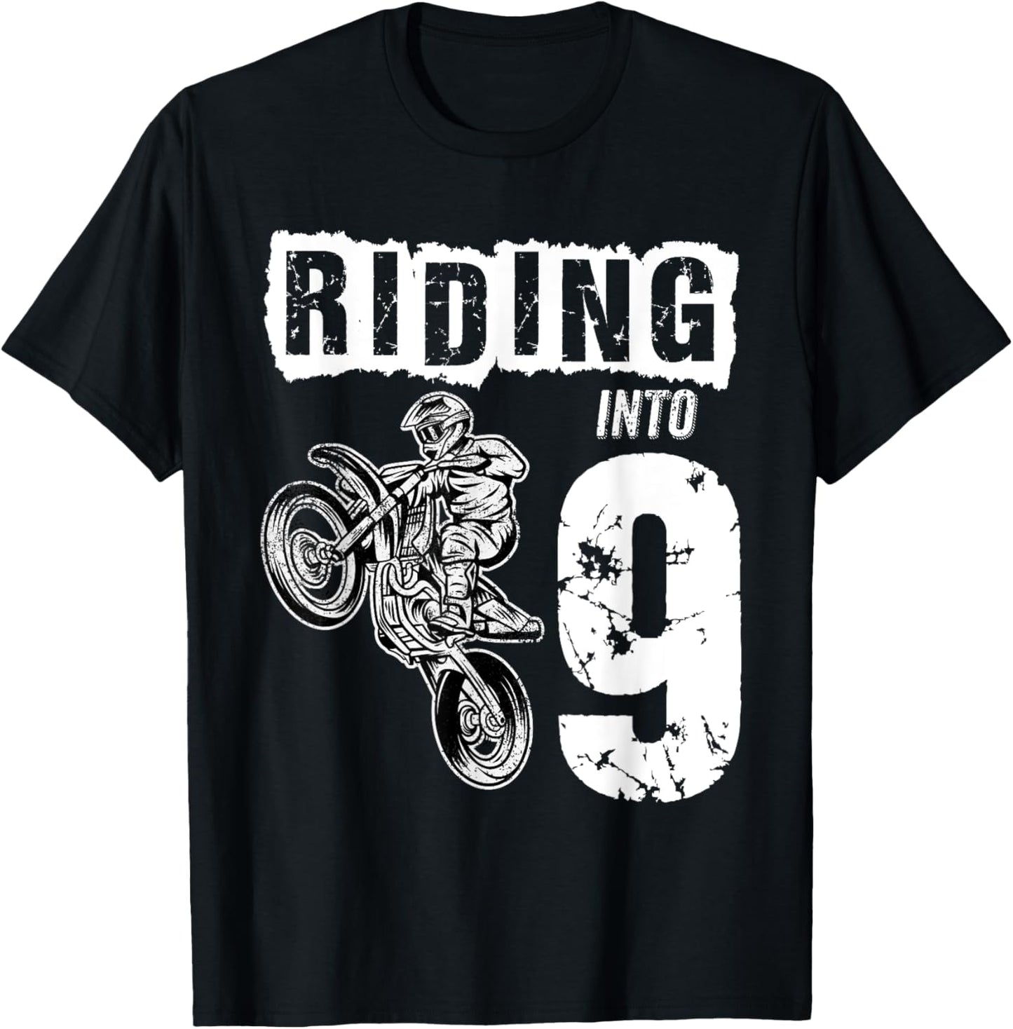 Riding Into 9 Years Old 9th Birthday Boy Dirt Bike Party T-Shirt - T-Shirt | Black