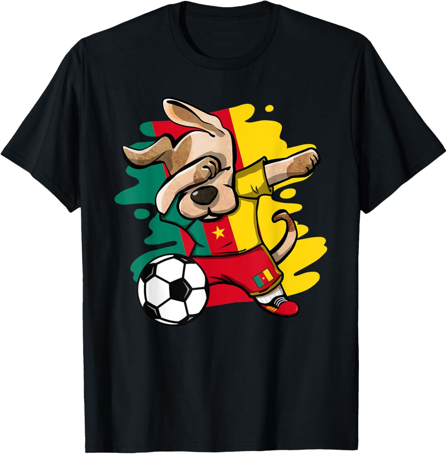 Dabbing Dog Cameroon Soccer Fans Cameroonian Flag Football Men Women Kids T-Shirt - T-Shirt | Black