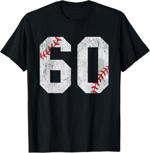 Number #60 Vintage 60th Birthday Baseball Lover 60 Years Old T-Shirt - T-Shirt | Black