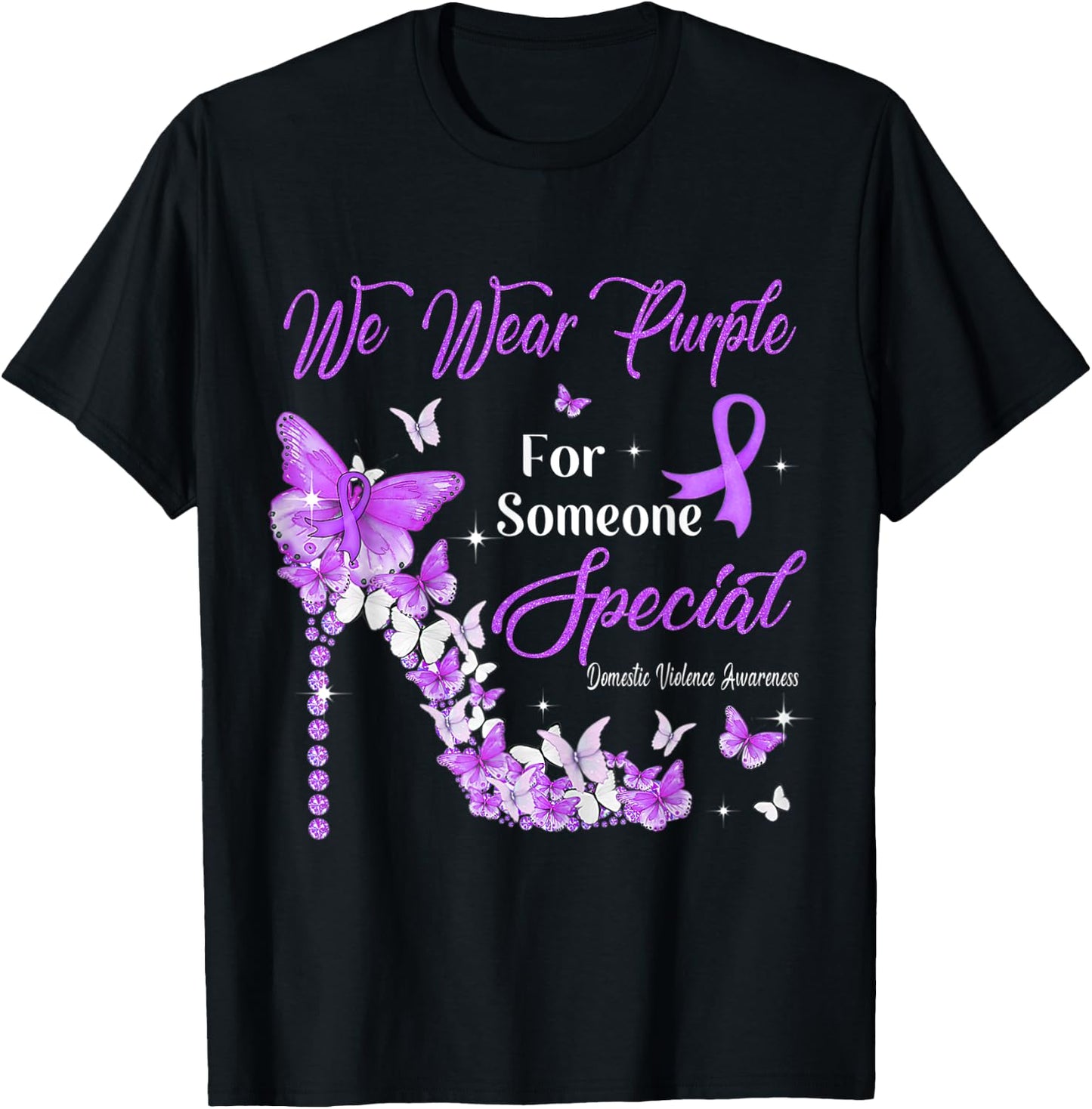 We Wear Purple Butterflies Domestic Violence Awareness T-Shirt - T-Shirt | Black