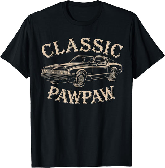 Funny Pawpaw Classic Car Graphic Family Pawpaw Fathers Day T-Shirt - T-Shirt | Black