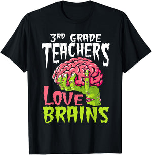 3rd Grade Teachers Love Brains Zombie Teacher Halloween T-Shirt - T-Shirt | Black