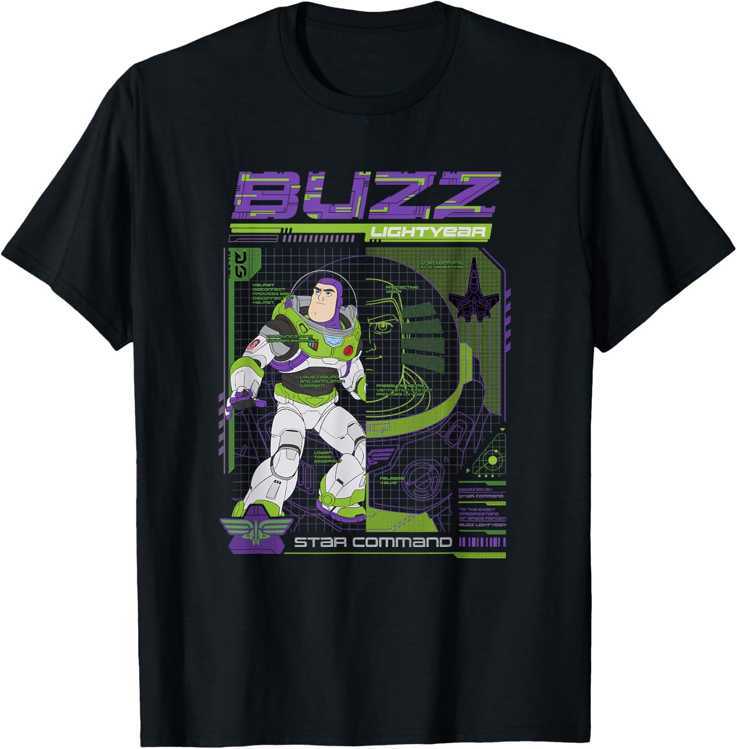 Disney Pixar Lightyear Buzz Star Command Schematics Shot V2 T-Shirt - T-Shirt | Black