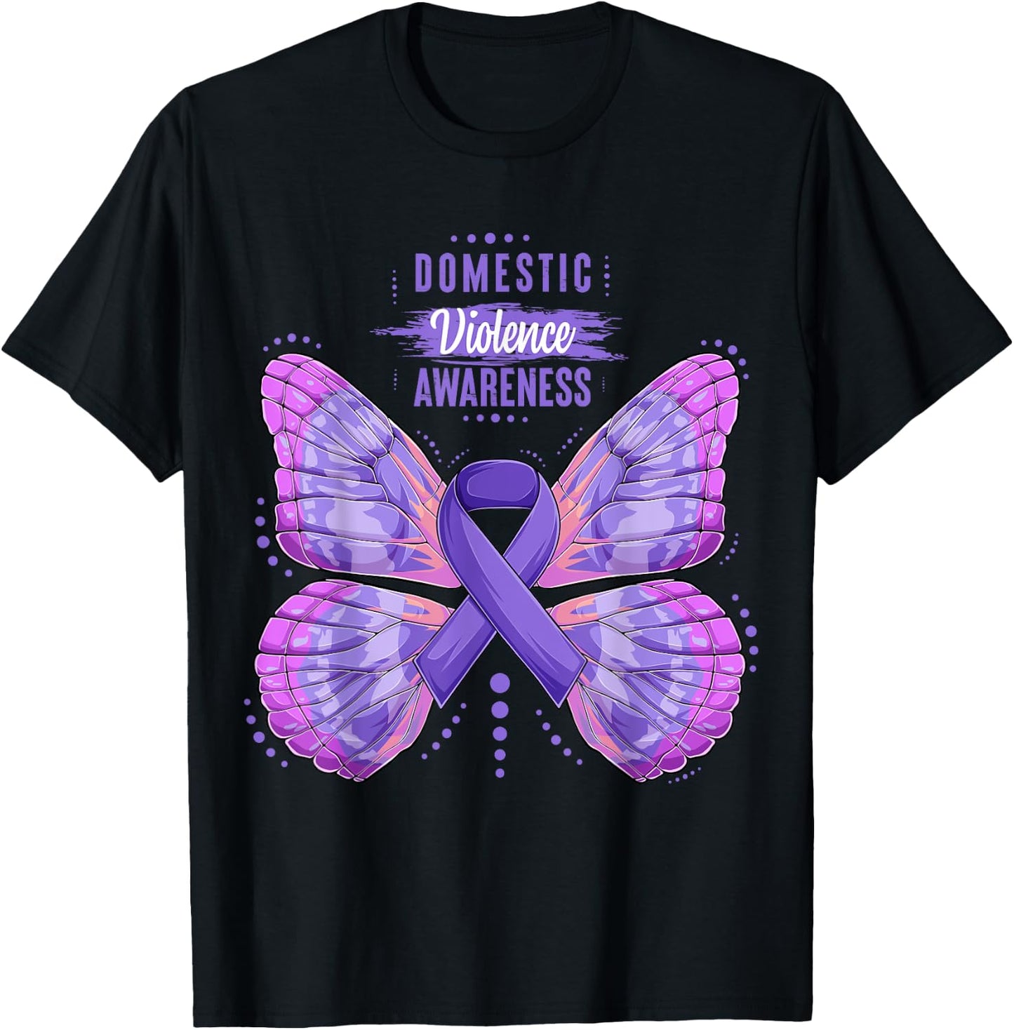 Family Domestic Violence Awareness Purple Ribbon butterfly T-Shirt - T-Shirt | Black