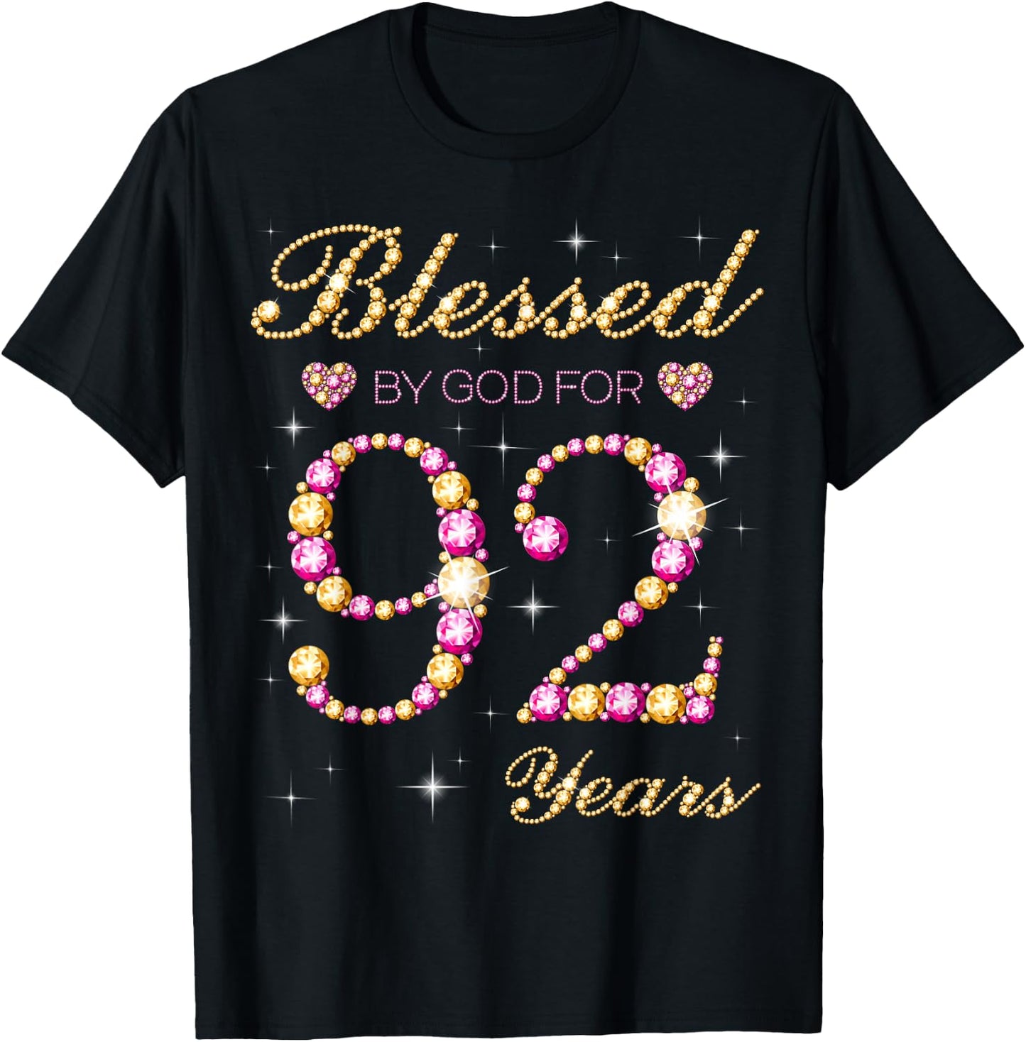 Blessed By God For 92 Years Old 92nd Birthday Party T-Shirt - T-Shirt | Black