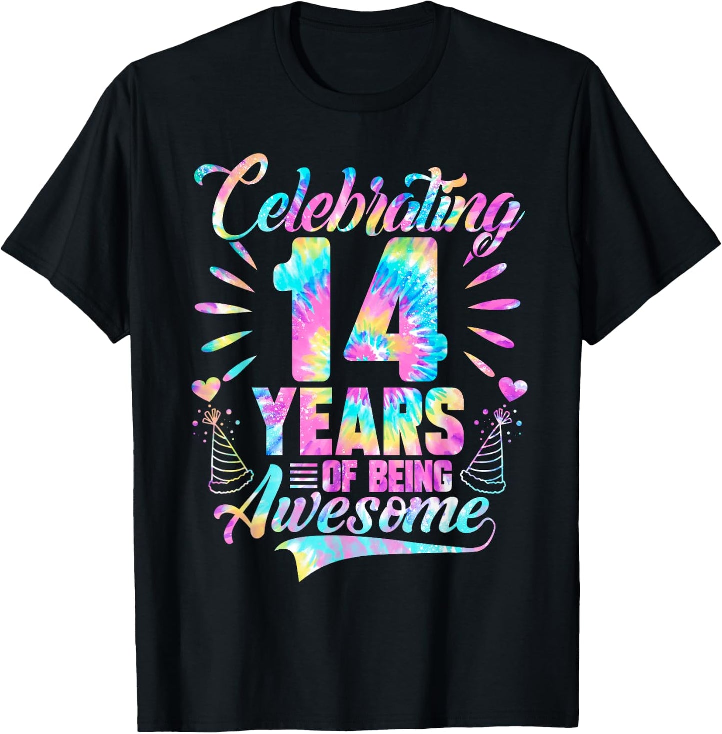 Celebrating 14 Year Of Being Awesome With Tie-dye Graphic T-Shirt - T-Shirt | Black