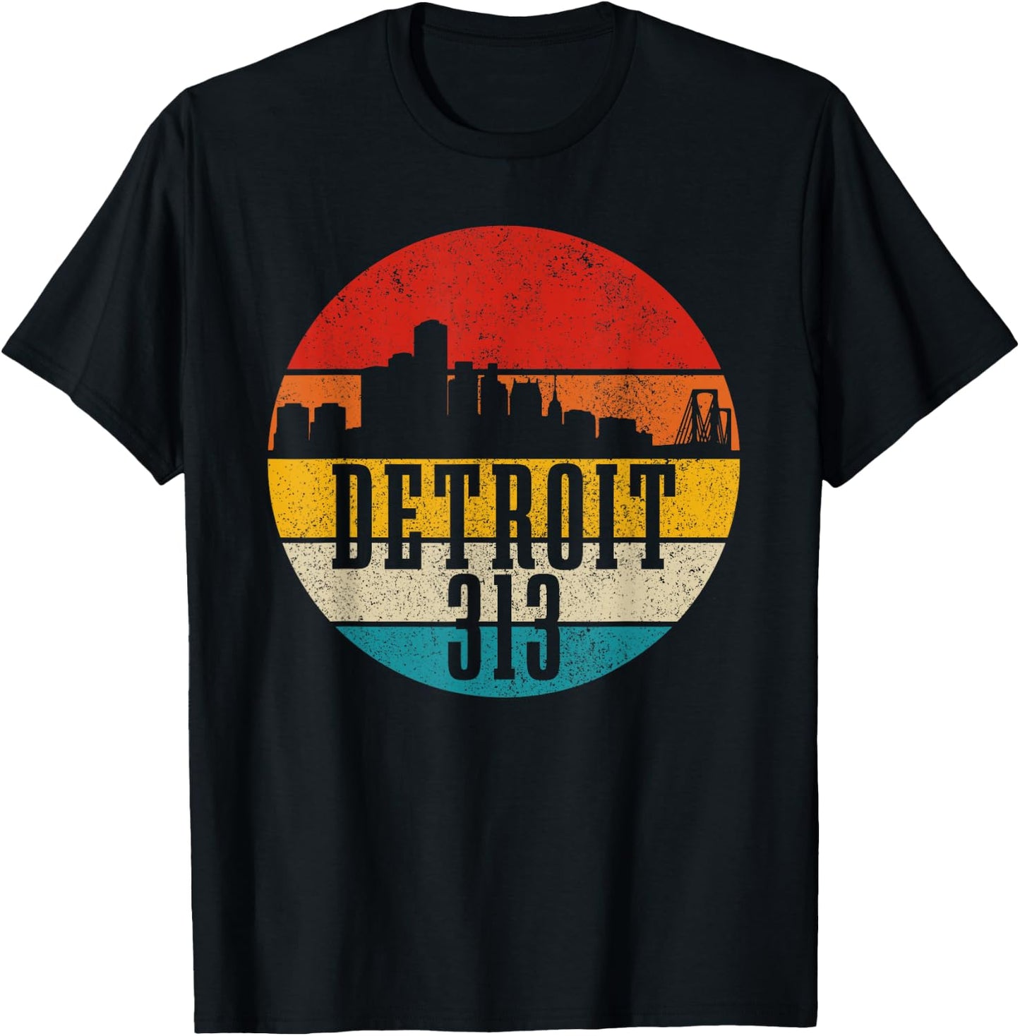 Detroit Skyline 313 Michigan Vintage Retro T-Shirt - T-Shirt | Black