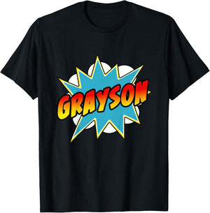 Kids Boys Grayson Comic Book Superhero Name T-Shirt - T-Shirt | Black