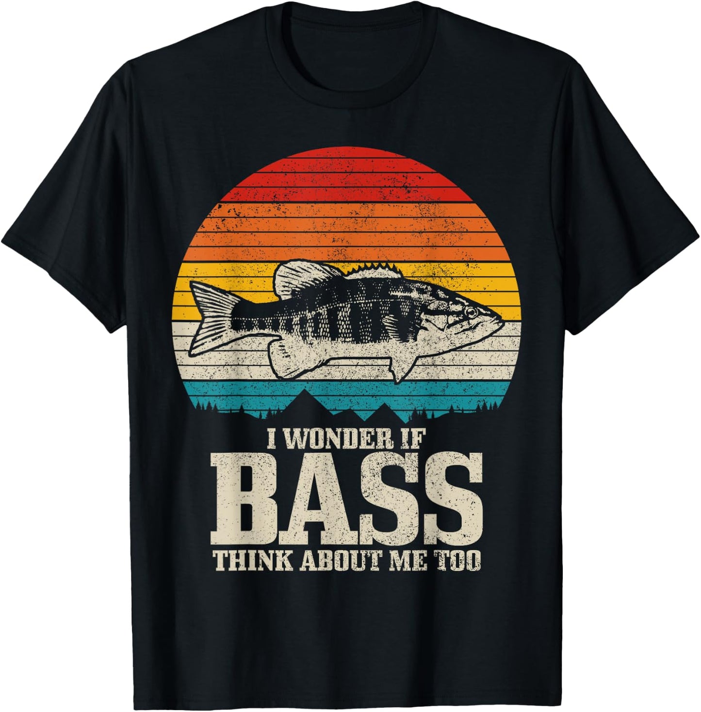 I Wonder If Bass Think About Me Vintage Bass Fishing Fish T-Shirt - T-Shirt | Black