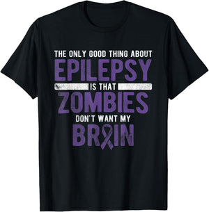 Good Thing Zombies Don't Want My Brain Epilepsy Awareness T-Shirt - T-Shirt | Black