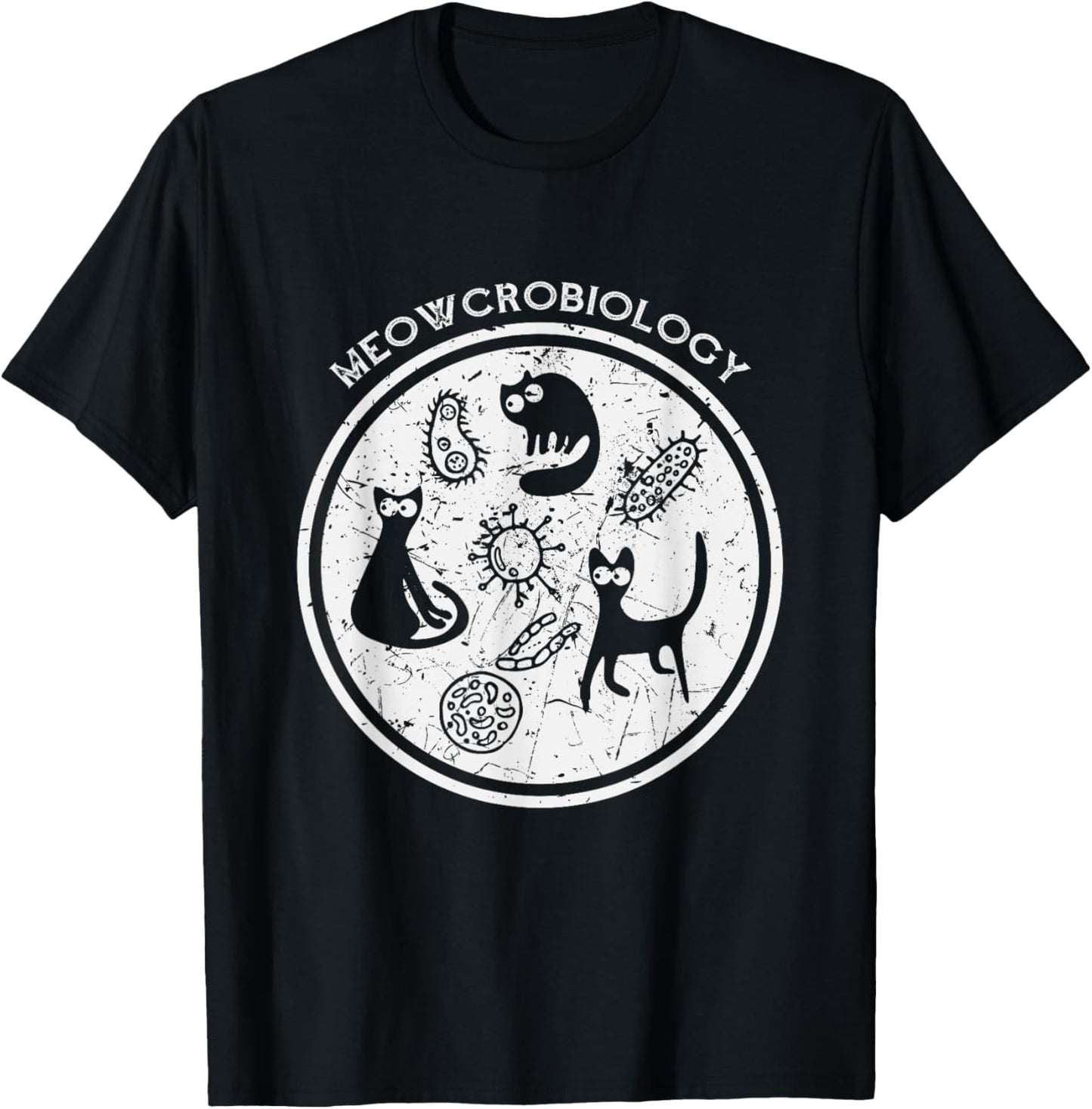 Meowcrobiology Shirt Science Cat Lover Gift T-Shirt - T-Shirt | Black