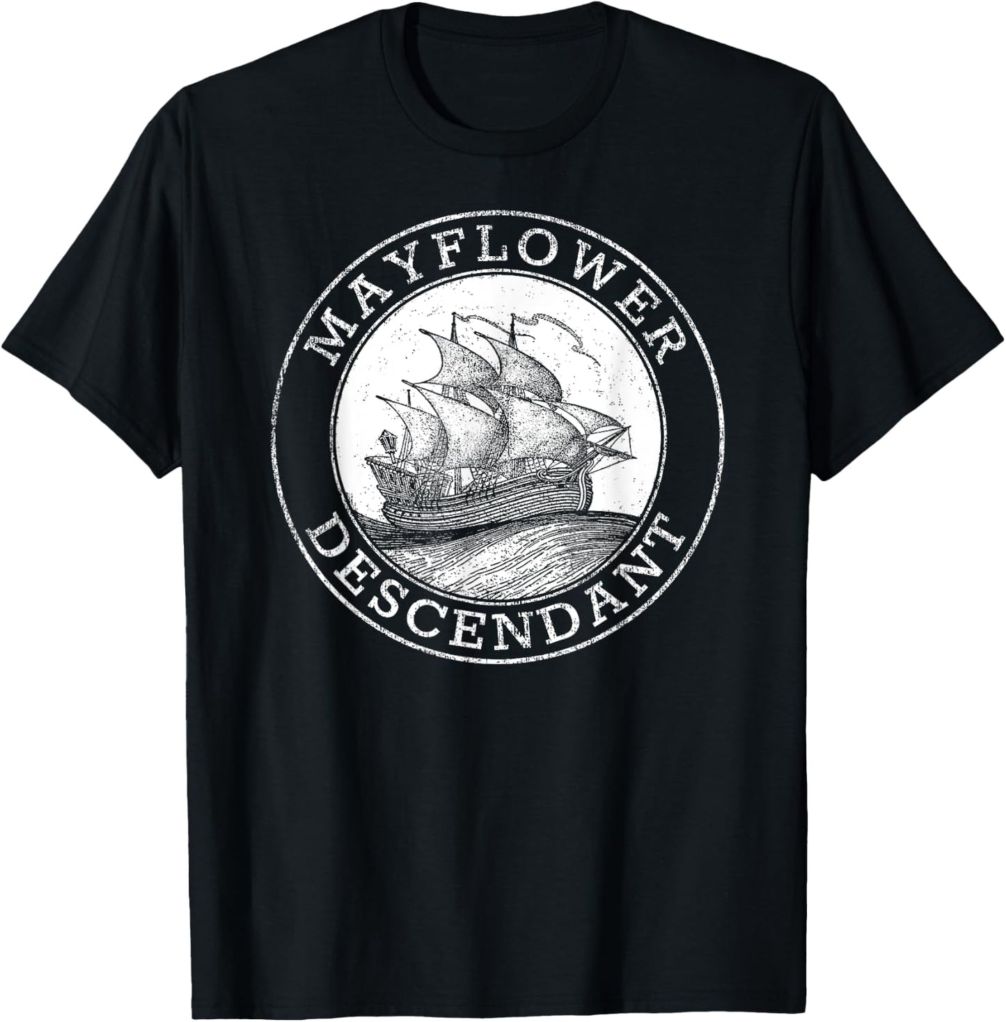 Mayflower Descendant 1620 Vintage Illustration T-Shirt - T-Shirt | Black