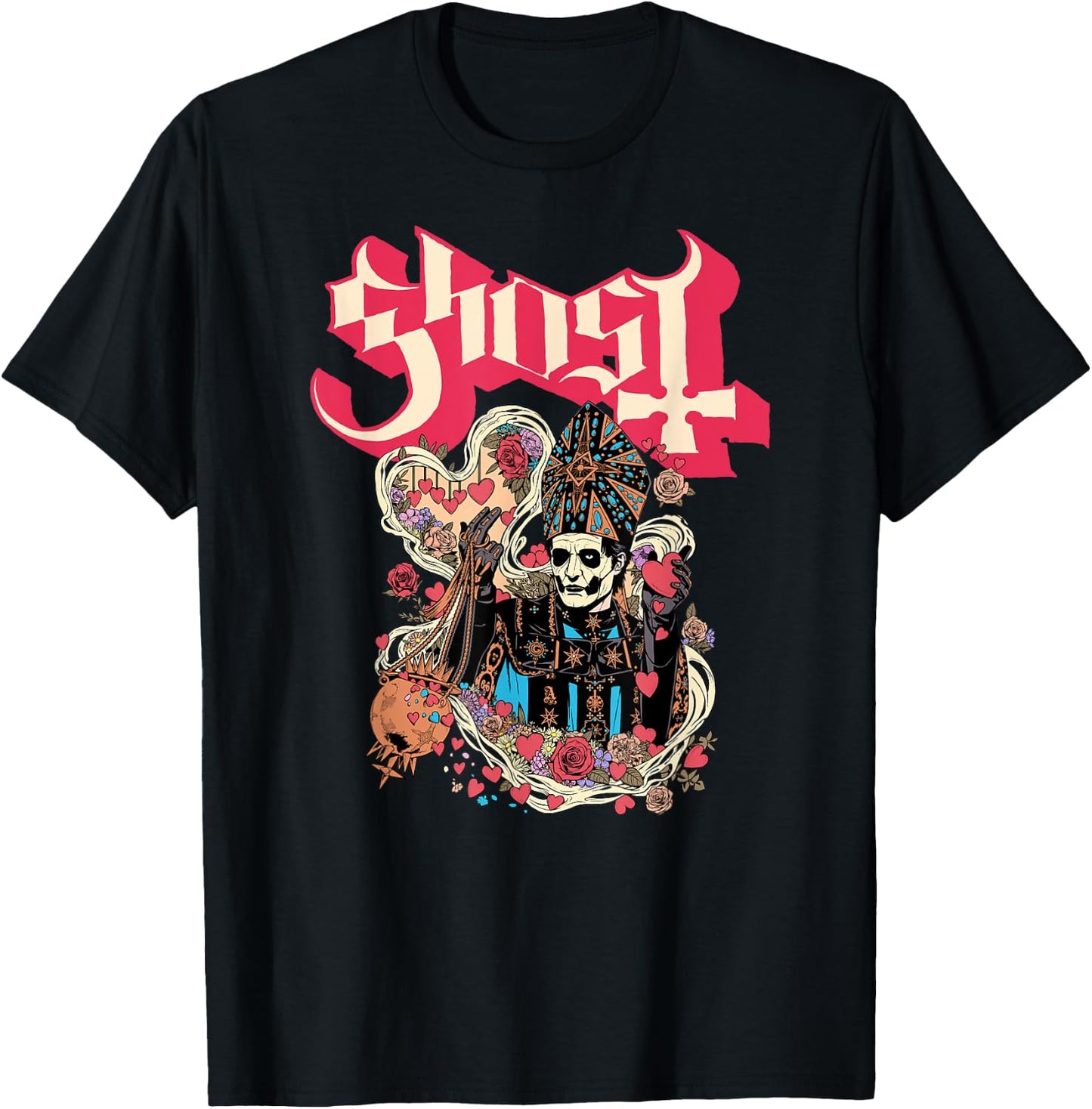 Ghost - Papa Hearts Valentine's Day T-Shirt - T-Shirt | Black
