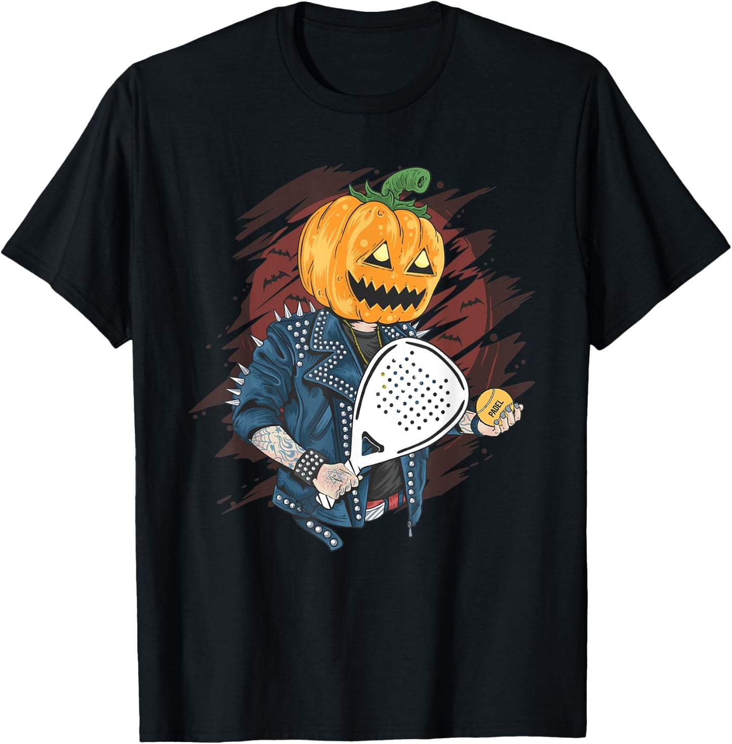 Padel Halloween Pumpkin holding a Paddle Tennis Racket T-Shirt - T-Shirt | Black